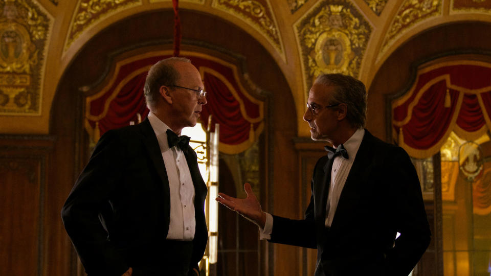 Michael Keaton as Kenneth Feinberg and Stanley Tucci as Charles Wolf (Monika Lek / Courtesy of Netflix)