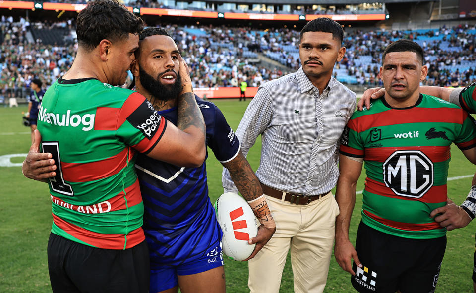 Latrell Mitchell, Josh Addo-Carr, Tyrone Munro and Cody Walker, pictured here in the NRL.