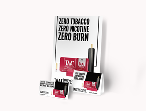 TAAT® plans to launch a heat-not-burn offering in partnership with E1011 Labs which will avail a nicotine-free and tobacco-free option for adult smokers who are switching to this emerging category of alternatives to cigarettes. In May 2022, the Company issued its point-of-sale materials pictured above for countertop placements in retail stores carrying TAAT® heat-not-burn products.