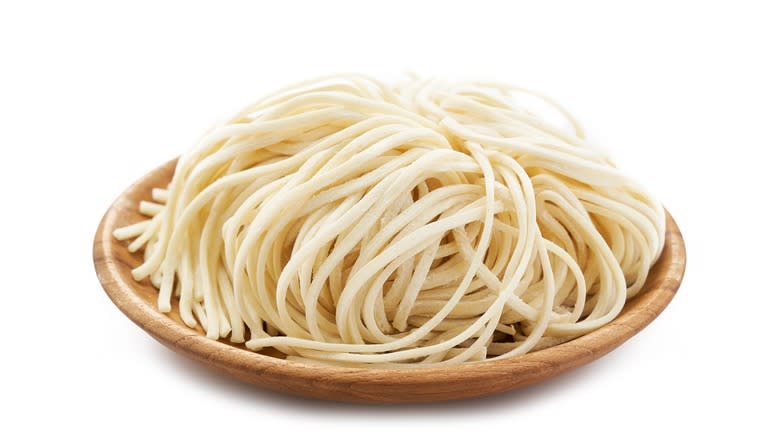 Raw noodles in a bowl