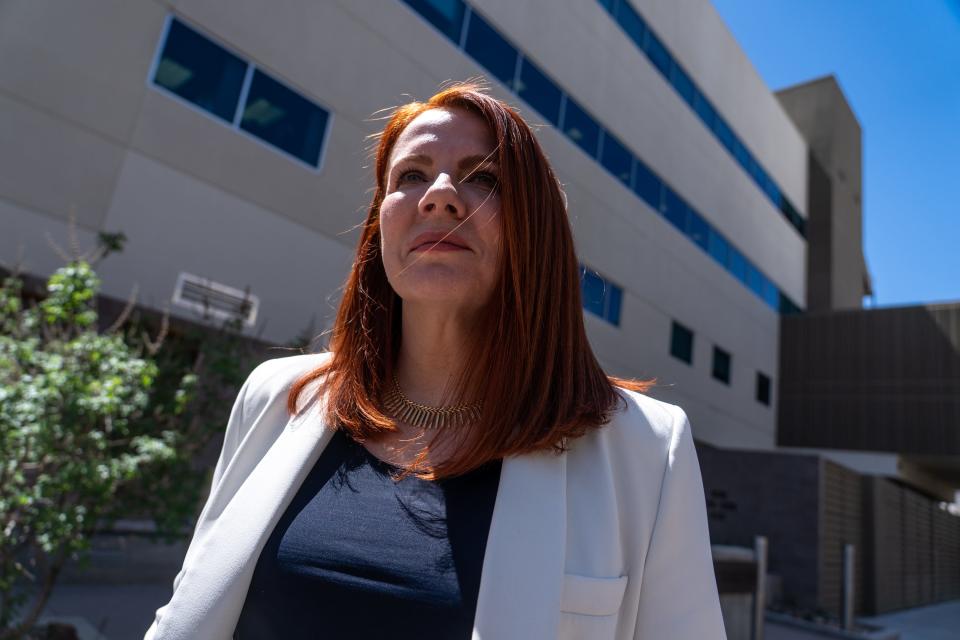 Dr. Anna Burke, chair for dementia and director of the Alzheimer's and Memory Disorders division at Barrow Neurological Institute, poses for a portrait outside the medical facility in Phoenix on April 4, 2023.