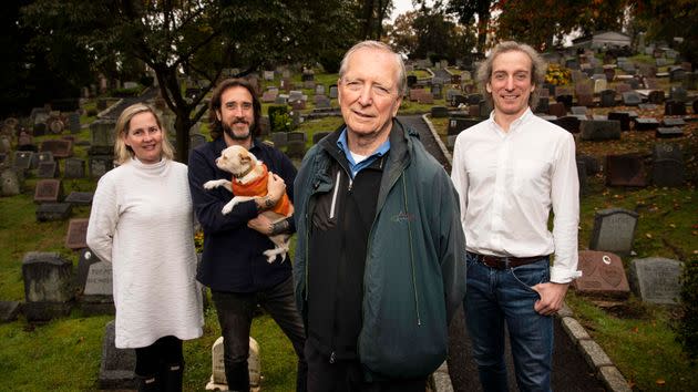 Ed Martin Jr. (center), along with sons Ed Martin III (right), Brian Martin (left) and daughter-in-law Saskia Martin, at the family-operated Hartsdale Pet Cemetery in Westchester County, New York. (Photo: Damon Dahlen/HuffPost)