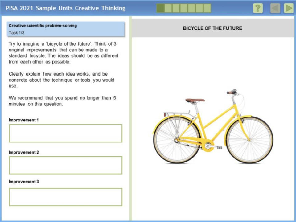 A sample question from a recent PISA Creative Thinking test (OCED)