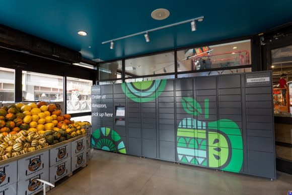 An Amazon locker inside of a Whole Foods