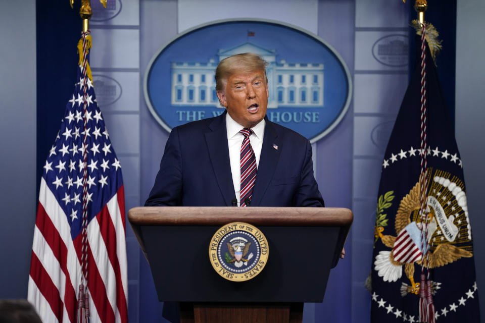 President Donald Trump speaks at the White House, Thursday, Nov. 5, 2020, in Washington. (AP Photo/Evan Vucci)