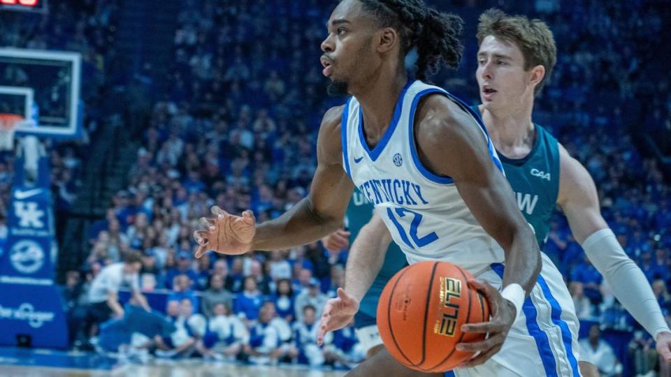Kentucky guard Antonio Reeves (12) leads the Wildcats in scoring, averaging 18.0 points a game. His 4.6 rebounds per game is a career high.