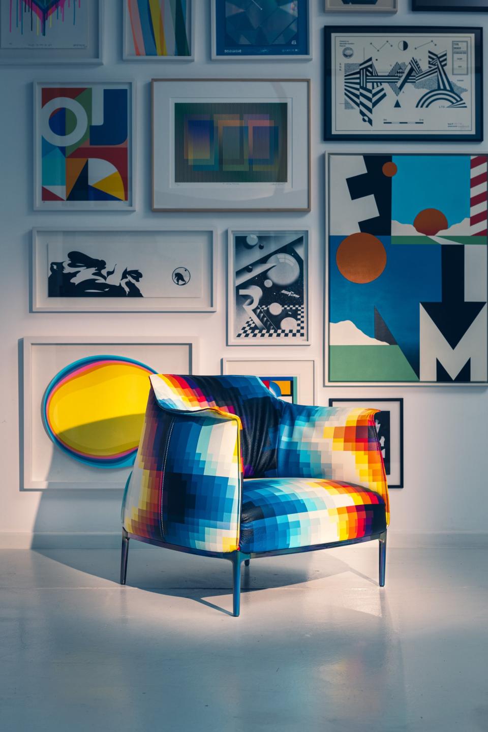 Poltrona Frau’s limited-edition Archibald armchair reinterpreted by Felipe Pantone. - Credit: Courtesy of Poltrona Frau