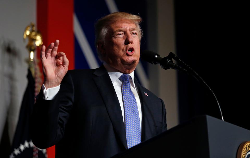 President Donald Trump speaks at the Heritage Foundation's President's Club meeting in Washington in October 2017.