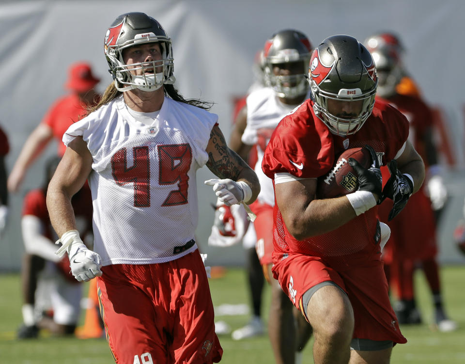 Linebacker Riley Bullough (49) was signed to the Buccaneers' active roster. (AP)