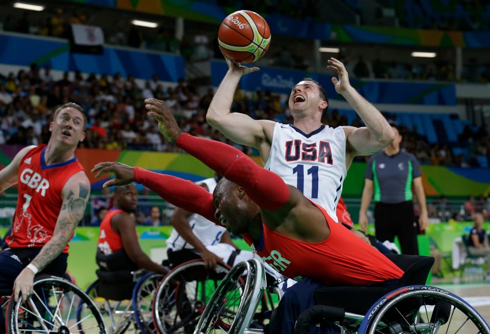 Steve Serio takes a shot during the 2016 Rio Paralympics.