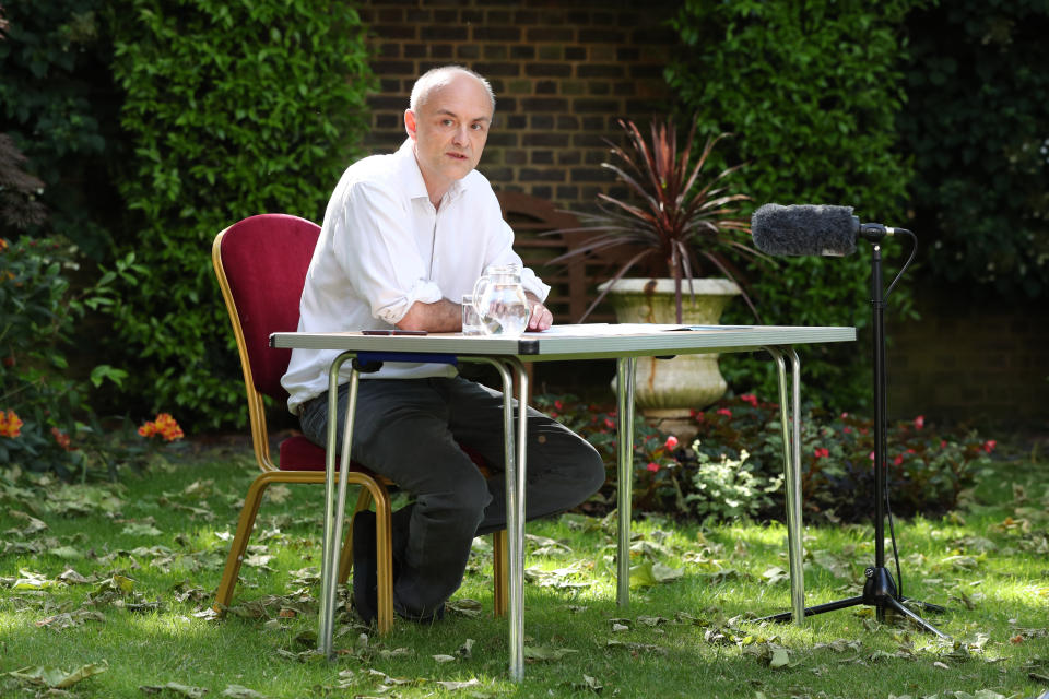 Dominic Cummings, senior aide to Prime Minister Boris Johnson, makes a statement inside 10 Downing Street, London, following calls for him to be sacked over allegations he breached coronavirus lockdown restrictions.