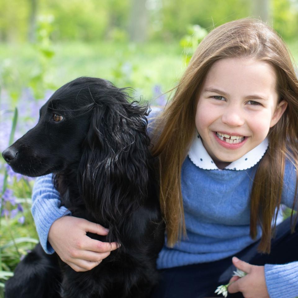 The young royal, surrounded by bluebells, was snapped by the Duchess of Cambridge in Norfolk this weekend enjoying the outdoors.

Charlotte and pet dog Orla appear in one of three pictures released ahead of the princess turning seven on Monday.