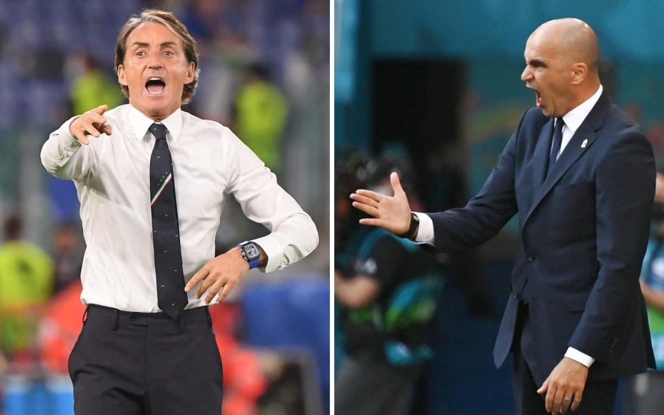 Belgium vs Italy, Euro 2020 quarter-final: What time is kick-off, what TV channel is it on and what is our prediction? In a combination of file pictures created in London on June 30, 2021 Italy's coach Roberto Mancini (L) in Rome on June 11, 2021 and Belgium's Spanish coach Roberto Martinez (R) in Copenhagen on June 17, 2021 during the UEFA EURO 2020 football championship. - Belgium with take on Italy in a heavyweight quarter-final clash - JONATHAN NACKSTRAND,ALBERTO LINGRIA/POOL/AFP via Getty