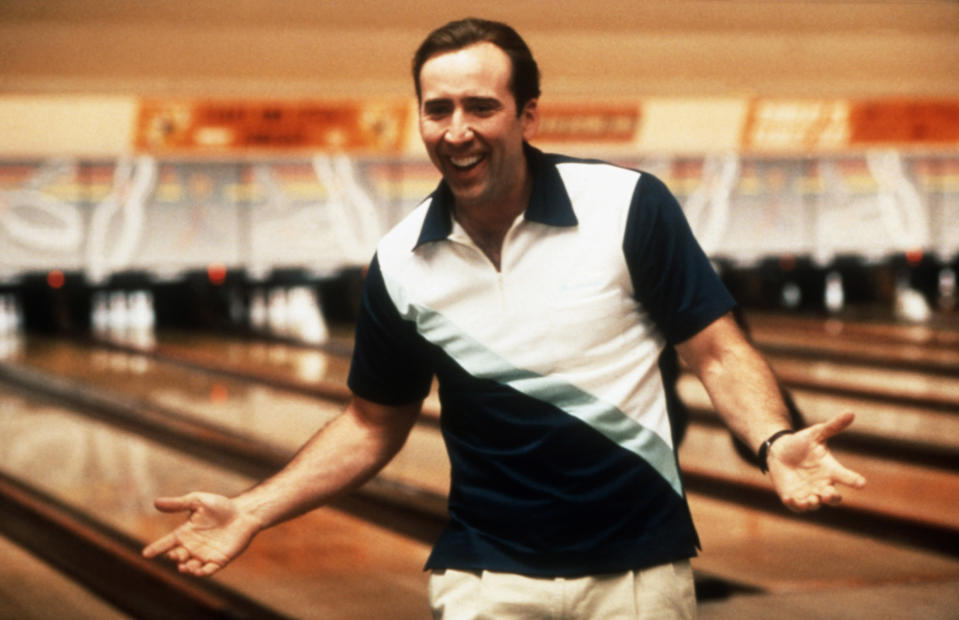 Nicolas Cage at a bowling rink.