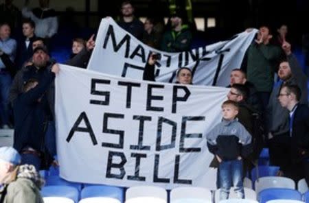 Britain Football Soccer - Everton v AFC Bournemouth - Barclays Premier League - Goodison Park - 30/4/16 Everton fans with a banner Action Images via Reuters / Jason Cairnduff Livepic