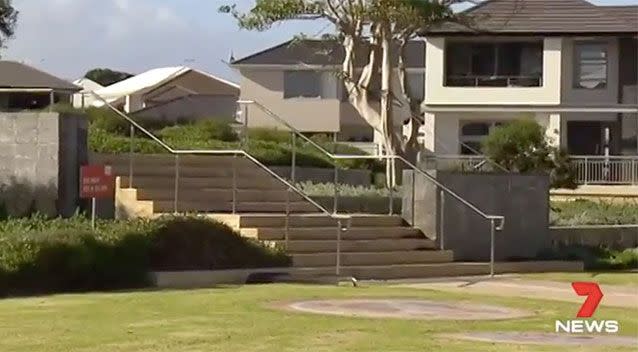 The car hurtled down these steps as the driver attempted to get away from police. Source: 7 News