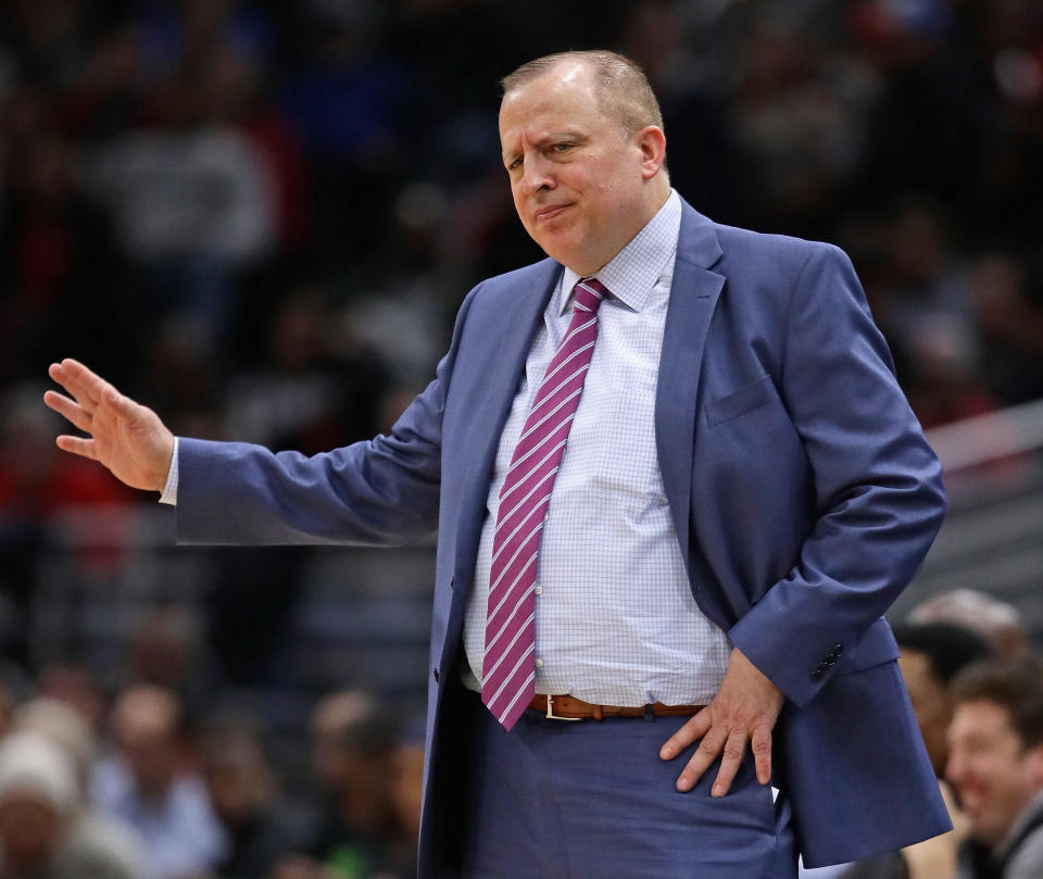 Minnesota coach Tom Thibodeau reportedly met with Jimmy Butler on Monday to convince him to rejoin the team. (Photo by Jonathan Daniel/Getty Images)