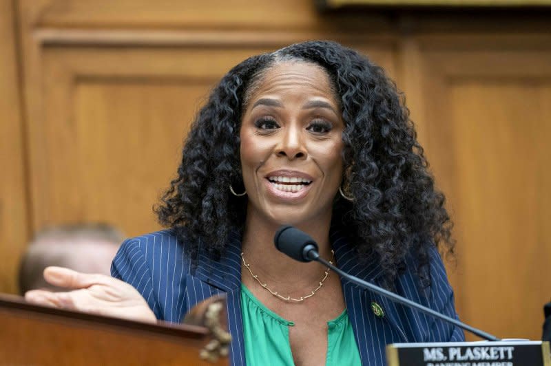 Rep. Stacey Plaskett, D-V.I., grilled Democratic presidential candidate Robert F. Kennedy Jr. over spreading disinformation about the COVID-19 vaccine during Thursday's hearing. Photo by Bonnie Cash/UPI