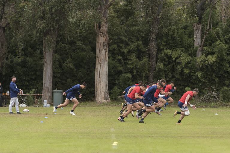 Galarraga supervisa un ejercicio del plantel en Casa Pumas; las cuatro semanas que median entre torneo y torneo tienen diferentes objetivos para el cuerpo de preparadores físicos.