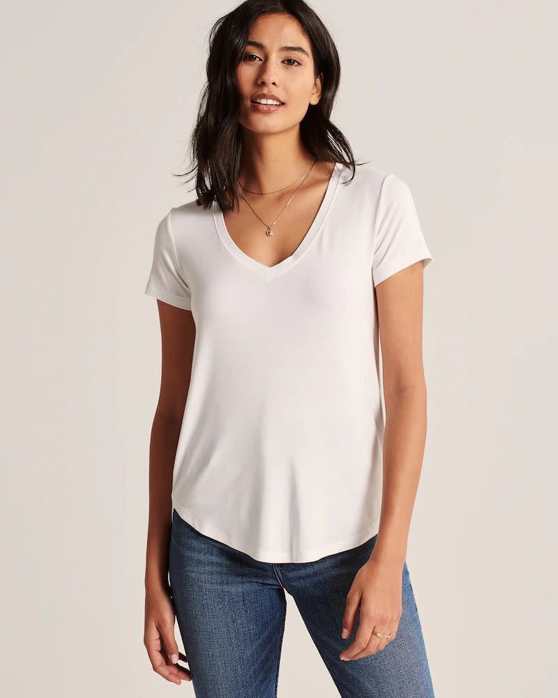 4) Drapey V-Neck White T-Shirt for Women