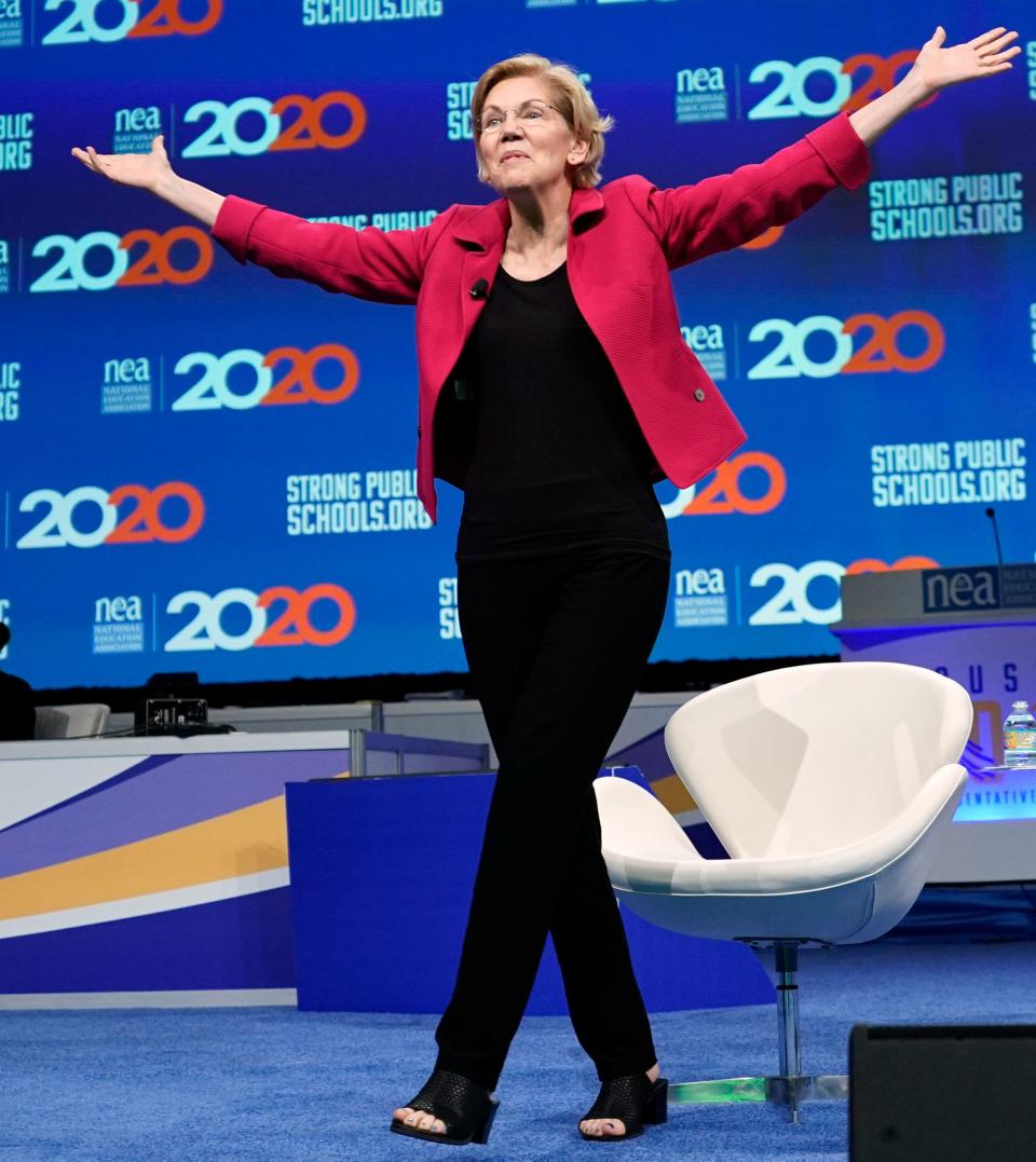 Sen. Elizabeth Warren at the forum hosted by the National Education Association. (Photo: David J. Phillip/Associated Press)