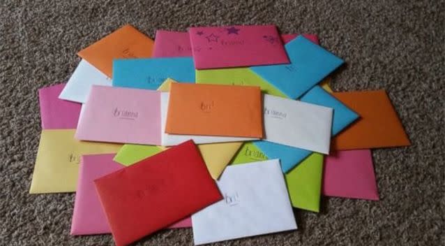 Heather left Bri a collection of greeting cards to celebrate all of the milestones she will miss. Photo: Supplied