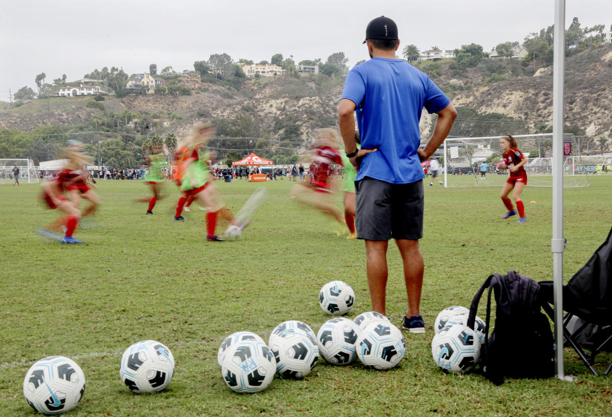 An Elite Clubs National League team plays in a 2022 tournament at the San Diego Surf Soccer Park in Del Mar, California. (Sandy Huffaker for The Washington Post via Getty Images)