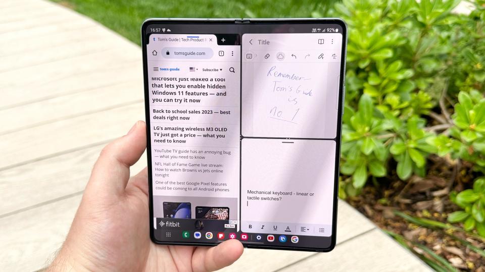 Three-app split screen on the Galaxy Z Fold 5