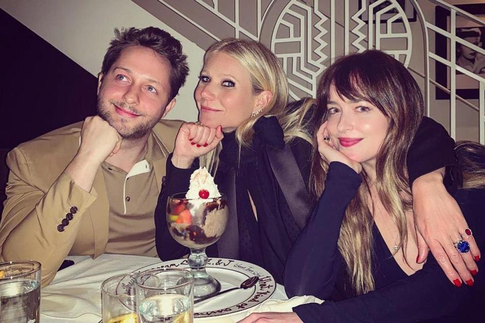 Derek Blasberg (Paltrow’s friend and fashion journalist) with Paltrow and Johnson in 2019