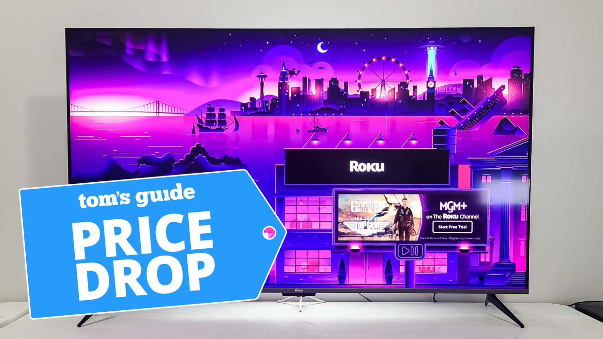  Roku TV displaying Roku City screensaver 