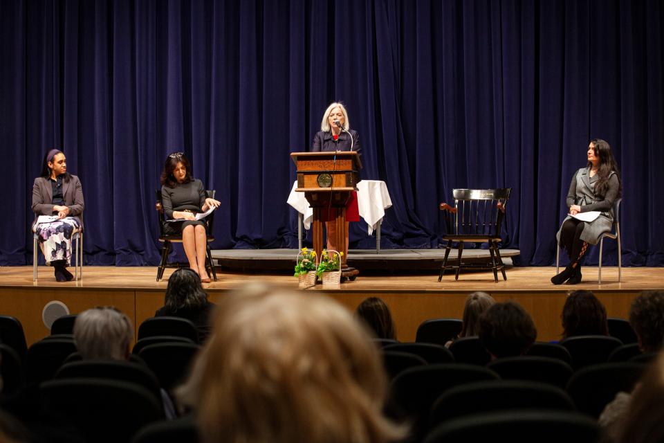 Amanda Norton, Joyce Kulhawik, Ginny Rainsford Karlis and Alexandra Elliot spoke at "Remember the Ladies" at Quincy High School on March 5, 2022.