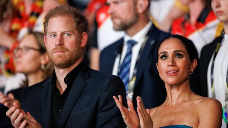 PHOTO: Prince Harry, Duke of Sussex and Meghan, Duchess of Sussex are seen during the closing ceremony of the Invictus Games 2023 at Merkur Spiel-Arena on September 16, 2023 in Duesseldorf, Germany. (Joshua Sammer/Getty Images)