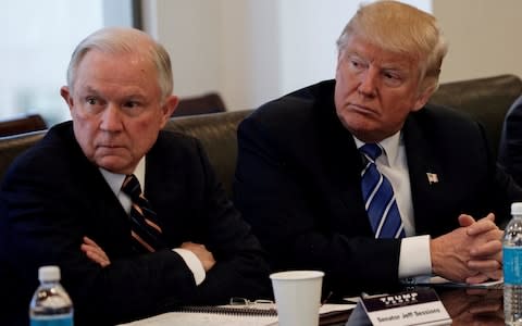 Jeff Sessions, left, with Donald Trump, the US president - Credit: REUTERS/Mike Segar/File Photo