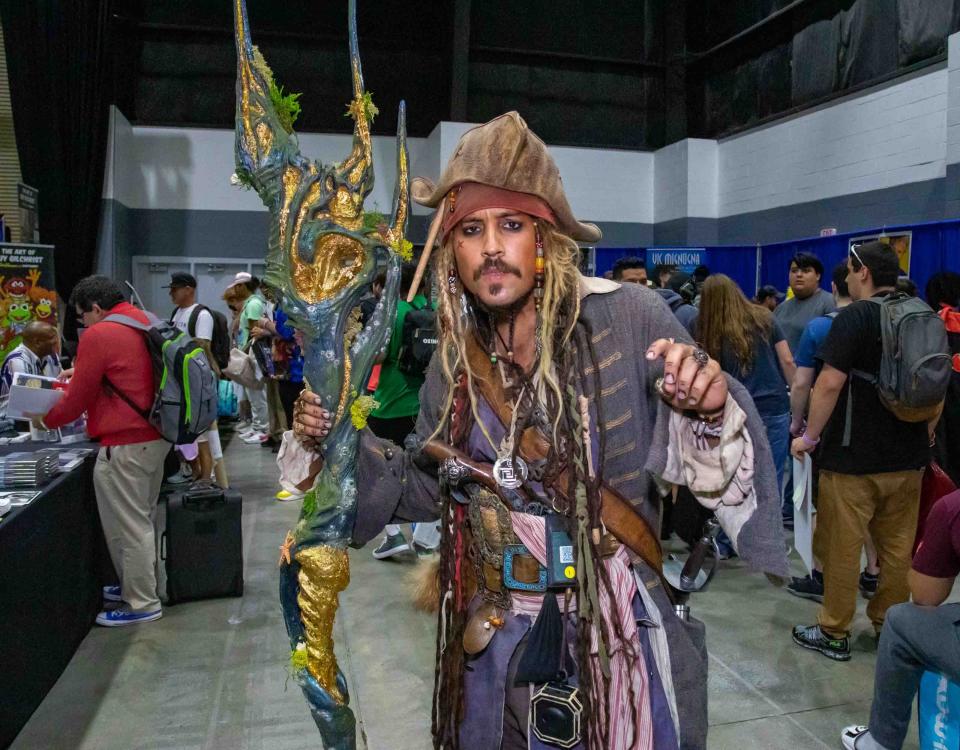 Sebastian Del Valle, 34, of New Port Richey wears an original Jack Sparrow outfit during the Ultracon event at the South Florida Fairgrounds on Saturday, Aug. 26, 2023.