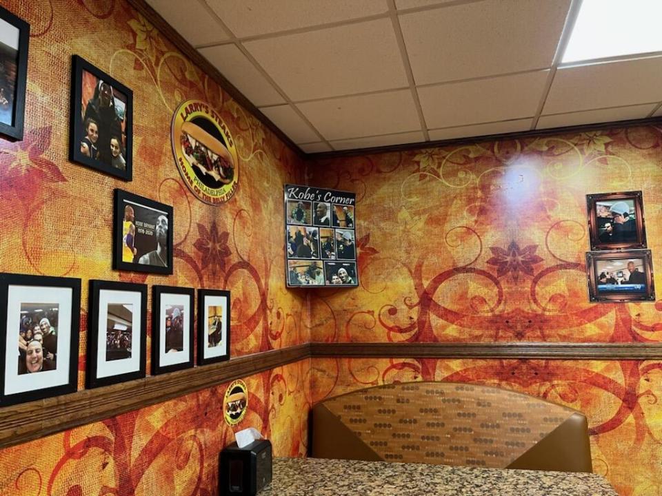 A booth inside Larry's Steaks in Philadelphia nicknamed "Kobe's Corner"