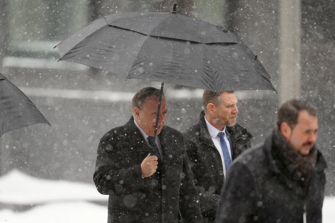 Quebec Premier Francois Legault arrives to the funeral of former prime minister Brian Mulroney, in Montreal, Saturday, March 23, 2024. THE CANADIAN PRESS/Sean Kilpatrick