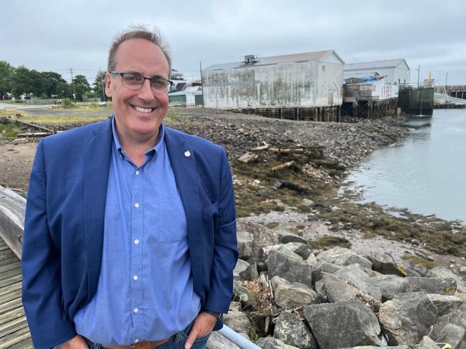 Conservative MP Chris d'Entremont poses by the Digby Wharf in Nova Scotia.