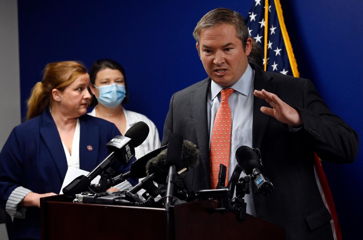 Senator Jeff Yarbro, Democrat Nashville District 21, speaks during a press conference after the United States Supreme Court overturned Roe v. Wade, ending constitutional right to abortion on Friday, June 24, 2022, in Nashville, Tenn.