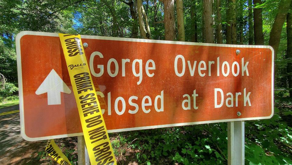 As of June 25, only three trails within Mohican State Park and the State Forest had reopened after crews from neighboring state parks helped clear them. Most trails and the road to the Clear Fork Gorge Overlook, shown here, remained closed.