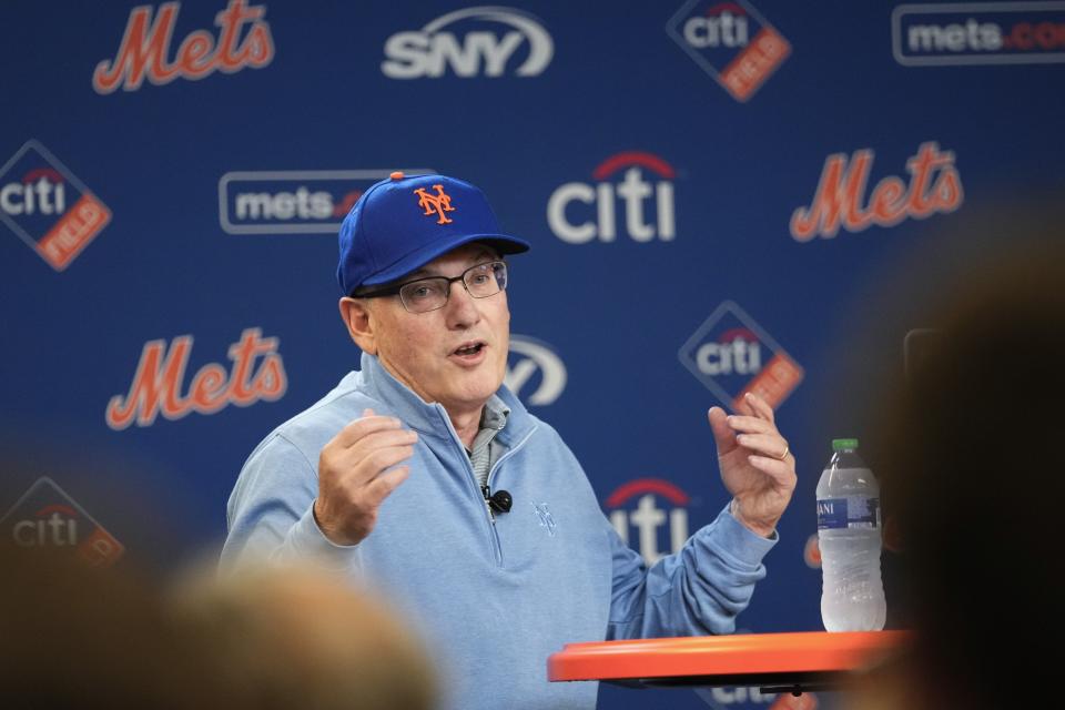 New York Mets owners Steve Cohen speaks during a news conference before a baseball game against the Milwaukee Brewers Wednesday, June 28, 2023, in New York. (AP Photo/Frank Franklin II)
