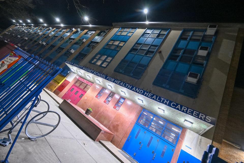 Entrance to Sinnot Magnet School in Brooklyn, New York.