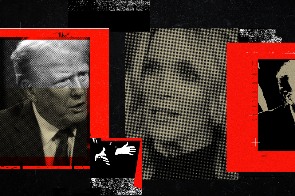 A photo illustration showing separate photos of former President Donald Trump and media host Megyn Kelly.