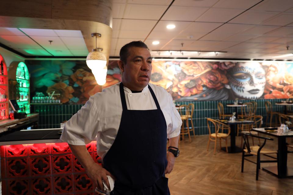 Ramiro Jimenez, the executive chef at Invito restaurant on Route 9A in Elmsford, talks about the flooding that has closed a portion of the road near the restaurant Jan. 10, 2024.