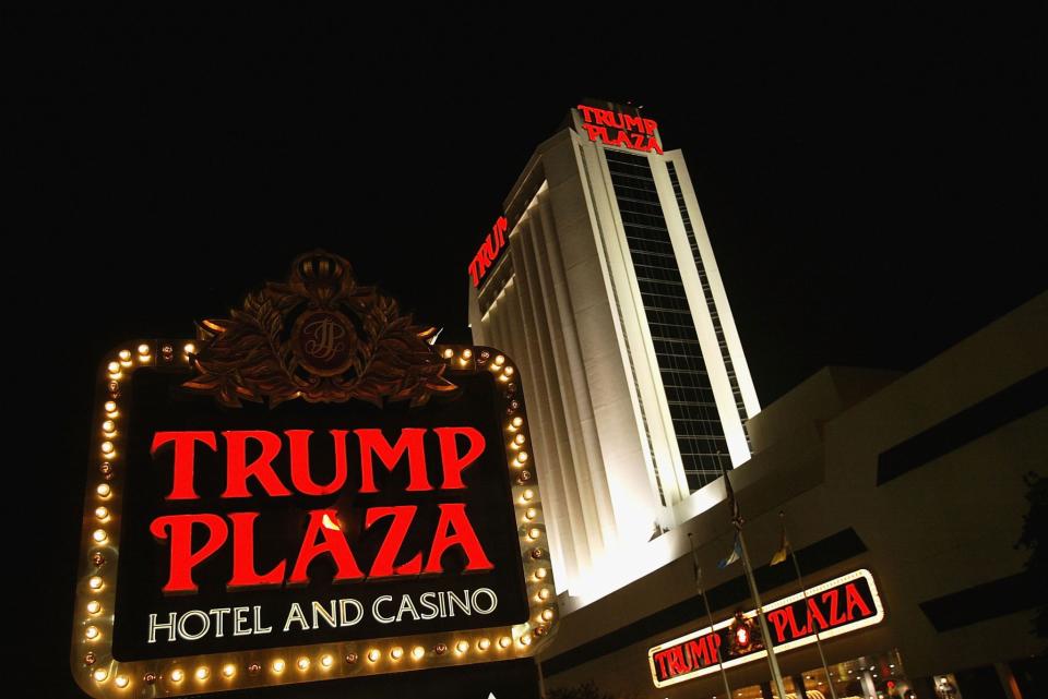 A sign marks the Trump Plaza Hotel and Casino in 2004 in Atlantic City, New Jersey. (Photo: Craig Allen/Getty Images)