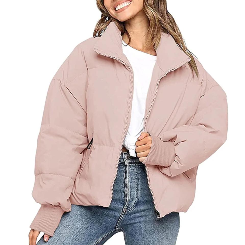 ZCSIA Women's Winter Long Sleeve Full Zipper Oversized Baggy Puffer Short Down Jacket Coat