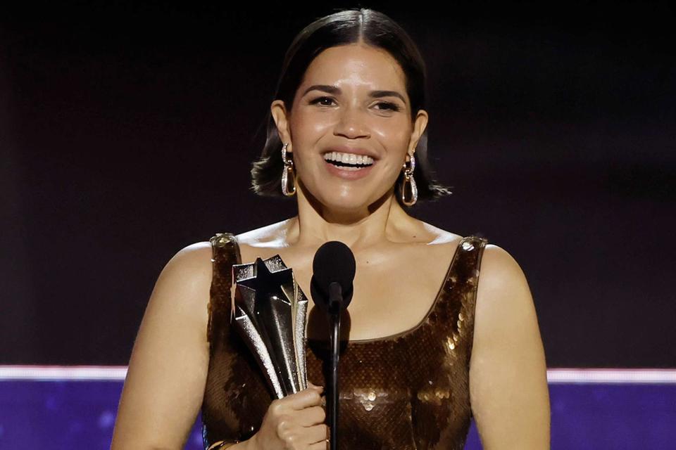 <p>Kevin Winter/Getty</p> America Ferrera accepts SeeHer Award at 29th Critics Choice Awards