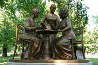 Bronze statue depicting Sojourner Truth, Elizabeth Cady Stanton and Susan B. Anthony is pictured in Manhattan's Central Park