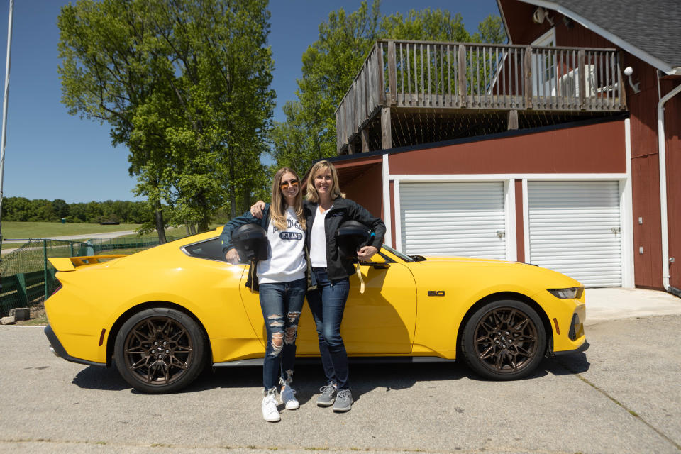 Laurie Transou, chief engineer of the Mustang program, with her daughter Claire Wojan, both of Northville, drove the Virginia International Raceway in Alton on April 24, 2023.