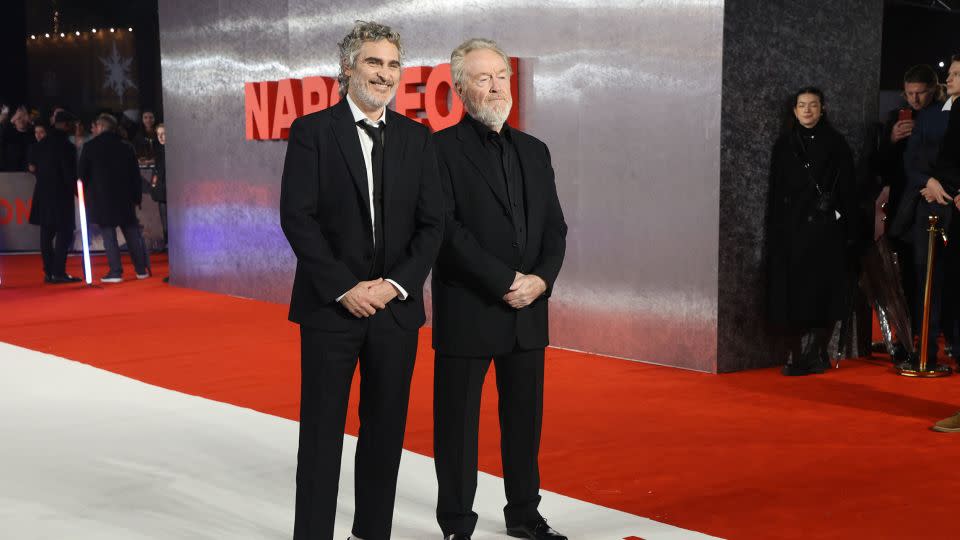 Joaquin Phoenix and Ridley Scott attend the "Napoleon" UK Premiere last week. The two have collaborated before on "Gladiator." - Lia Toby/Getty Images for Sony Pictures UK