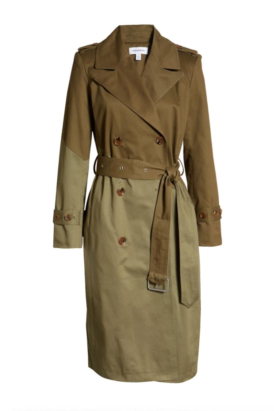 Pieced Colorblock Trench Coat